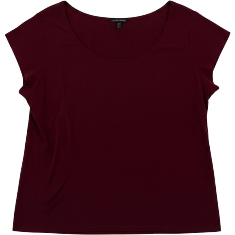 Eileen Fisher Washable Silk Top Women XL Burgundy Short Sleeve Minimalist